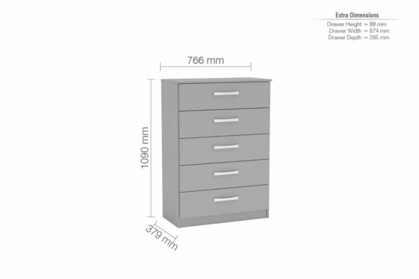 Bali 5 Drawer Chest | Grey