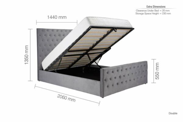 Peebles Double Ottoman Bed | Grey