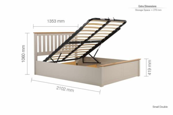 Denbeigh Small Double Ottoman Bed | Pearl Grey