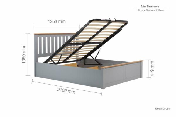 Denbeigh Small Double Ottoman Bed | Stone Grey