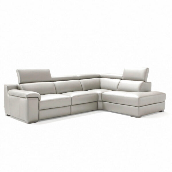 Ancona Italian Leather Right Hand Facing Corner Sofa With 1 Electric Recliner | Light Grey