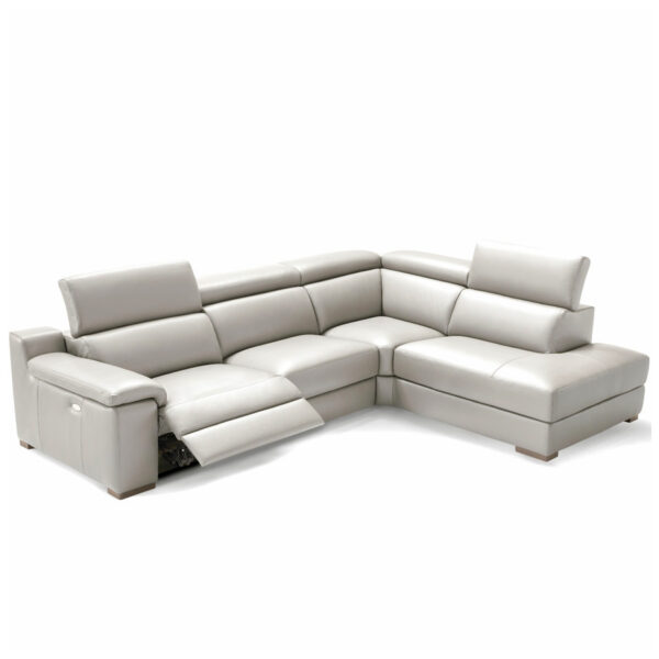 Ancona Italian Leather Right Hand Facing Corner Sofa With 1 Electric Recliner | Light Grey