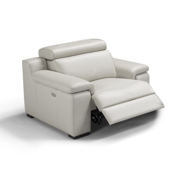 Ancona Italian Leather Armchair With Electric Recliner | Light Grey