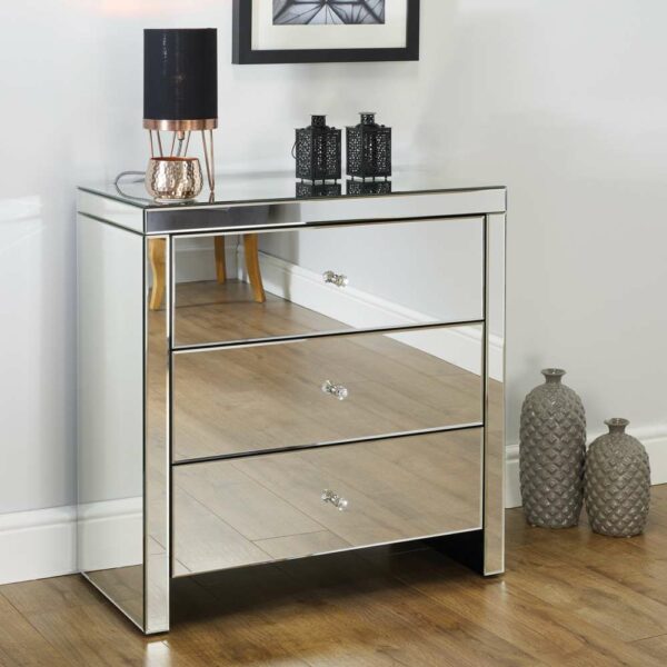 Silver Maysky 3 Drawer Chest | Mirrored