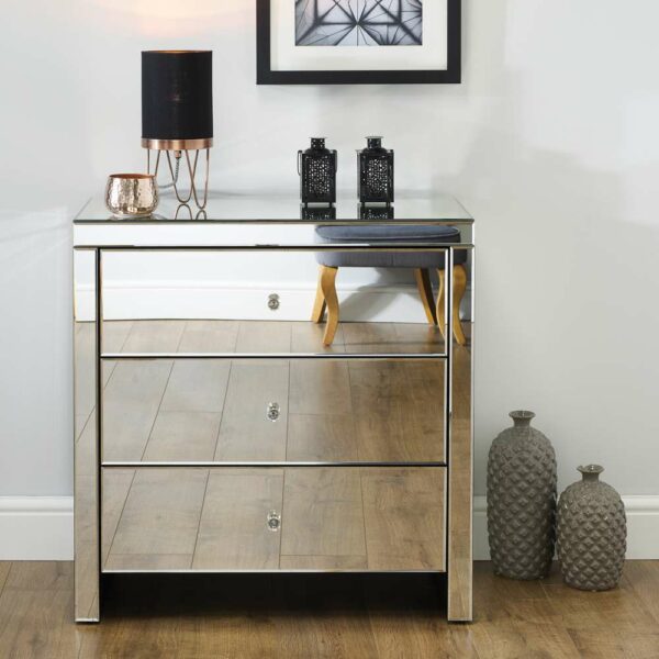 Silver Maysky 3 Drawer Chest | Mirrored