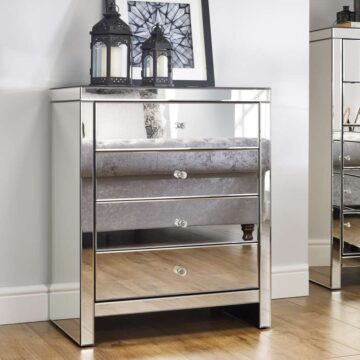 Silver Maysky 4 Drawer Chest | Mirrored