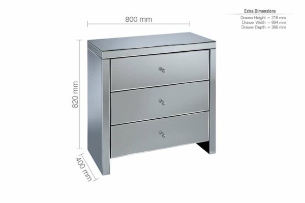 Silver Maysky 3 Drawer Chest | Mirrored