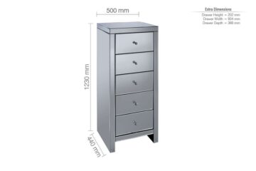 Silver Maysky 5 Drawer Narrow Chest | Mirrored
