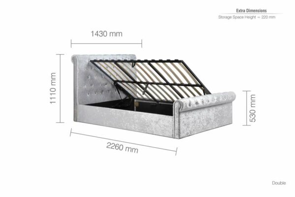 Crewe Double Ottoman Bed | Grey