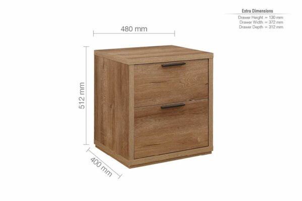 Crosby 2 Drawer Bedside | Rustic Oak
