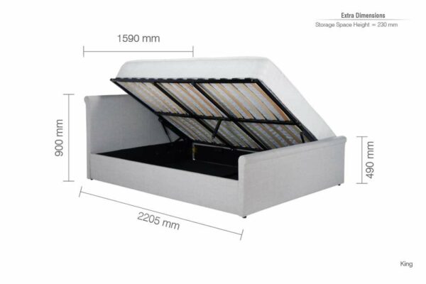 Ealing King Ottoman Bed | Grey
