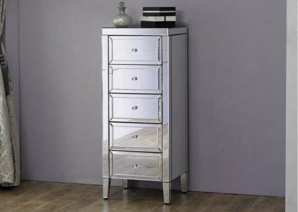 Silver Rugeley 5 Drawer Narrow Chest | Mirrored