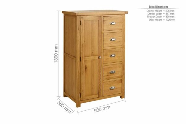 Fernando 1 Door 5 Drawer Wardrobe | Oak