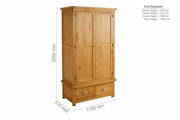 Fernando 2 Door 2 Drawer Wardrobe | Oak