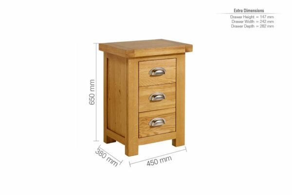 Fernando Large 3 Drawer Bedside | Oak
