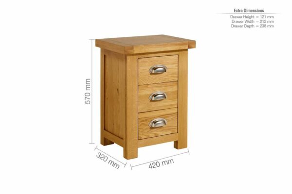 Fernando Small 3 Drawer Bedside | Oak
