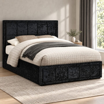 Lenzie Black Crushed Velvet 4' Small Double Ottoman Bed