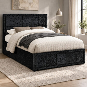 Lenzie Black Crushed Velvet 5' King Ottoman Bed