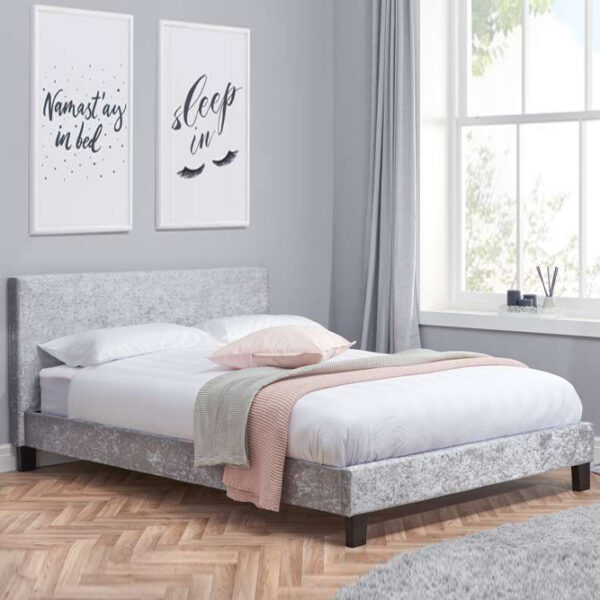 Lucan Small Double Bed | Steel Crushed Velvet Grey
