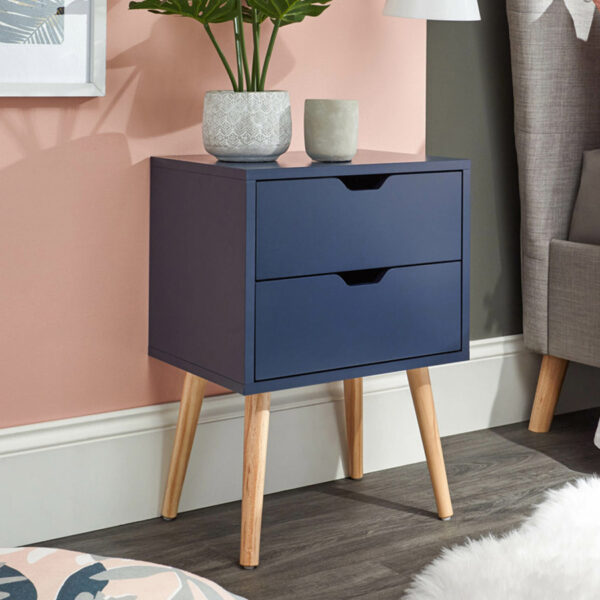 Blue Kathmandu 2 Drawer Bedside Cabinet | Nightshadow | Self Assembly
