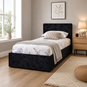 Lucan Black Crushed Velvet 3' Single Ottoman Bed