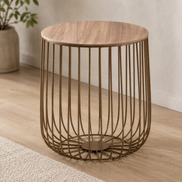 Newbury Small Cage Table | Gold Frame | Oak Top