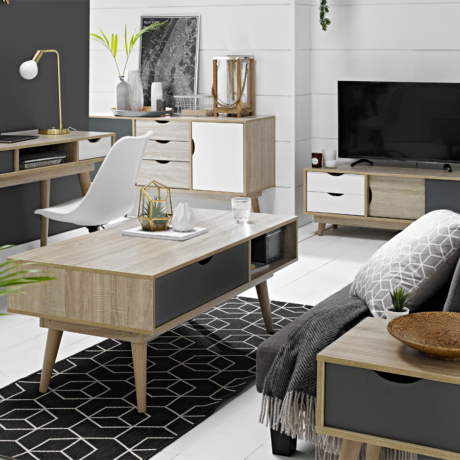 Canada Coffee Table Grey Self Assembly Oak World