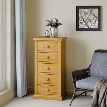 Messina Pine 5 Drawer Tall Chest