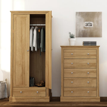 Latimer 2 Door Wardrobe with Drawer | Oak Finish