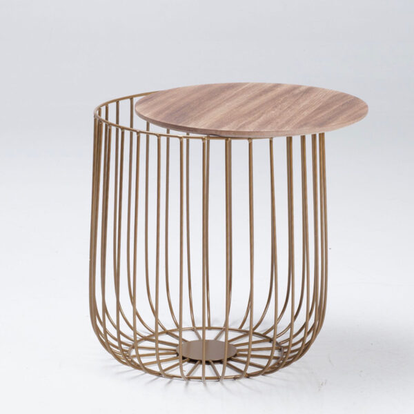 Newbury Small Cage Table Gold Frame Oak Top