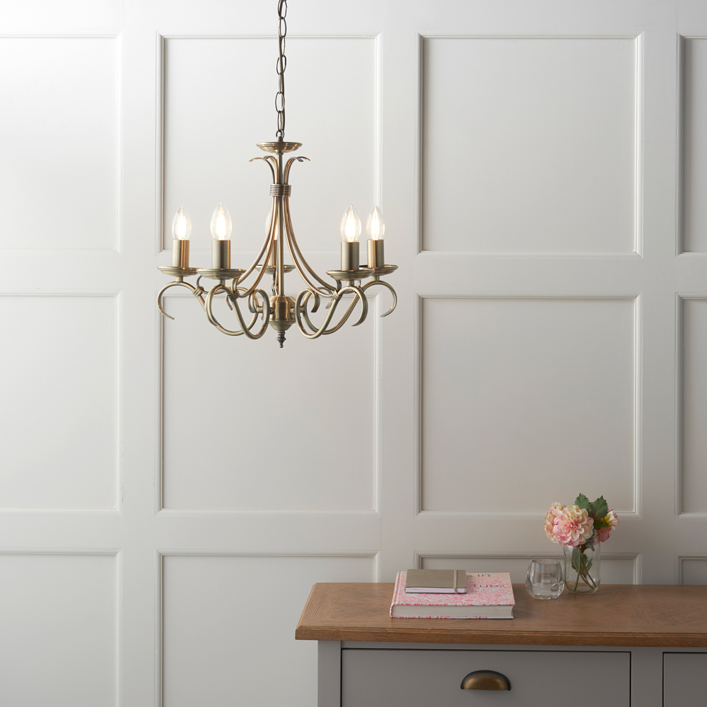 Bernice 5 Pendant Light | Antique Brass