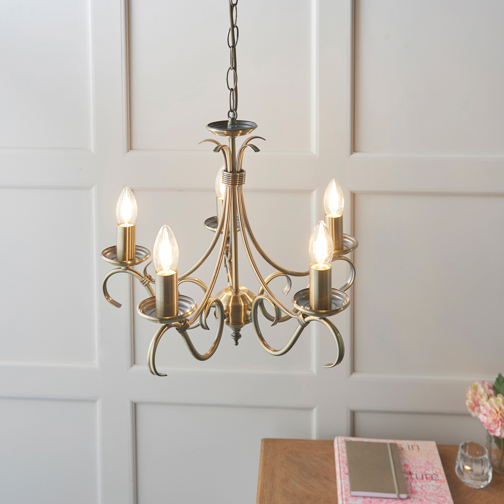 Bernice 5 Pendant Light | Antique Brass