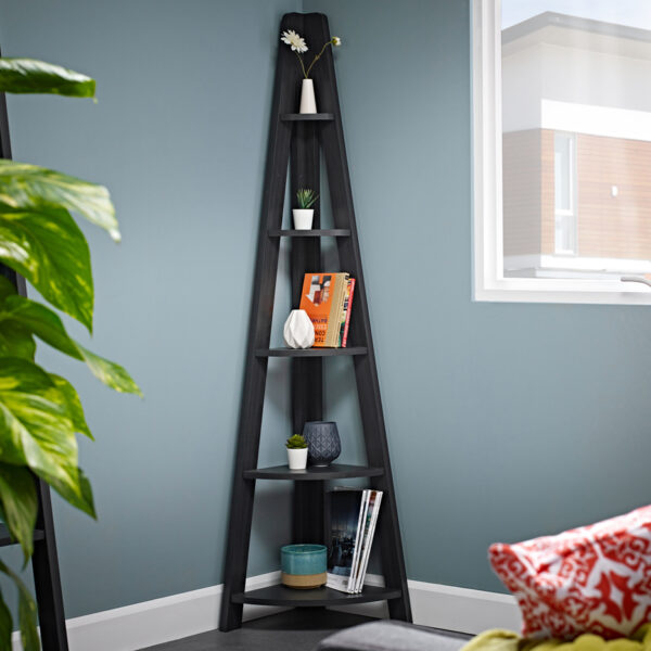 Crossharbour Corner Ladder Shelving | Black