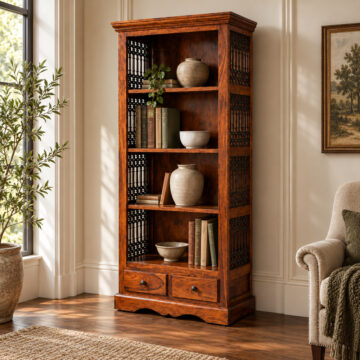Rovigo Bhoja Sheesham & Acacia 2 Drawer Bookcase | Assembled