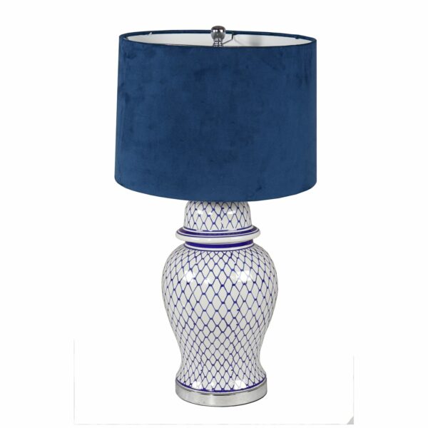 Malabar Blue And White Ceramic Lamp With Blue Velvet Shade