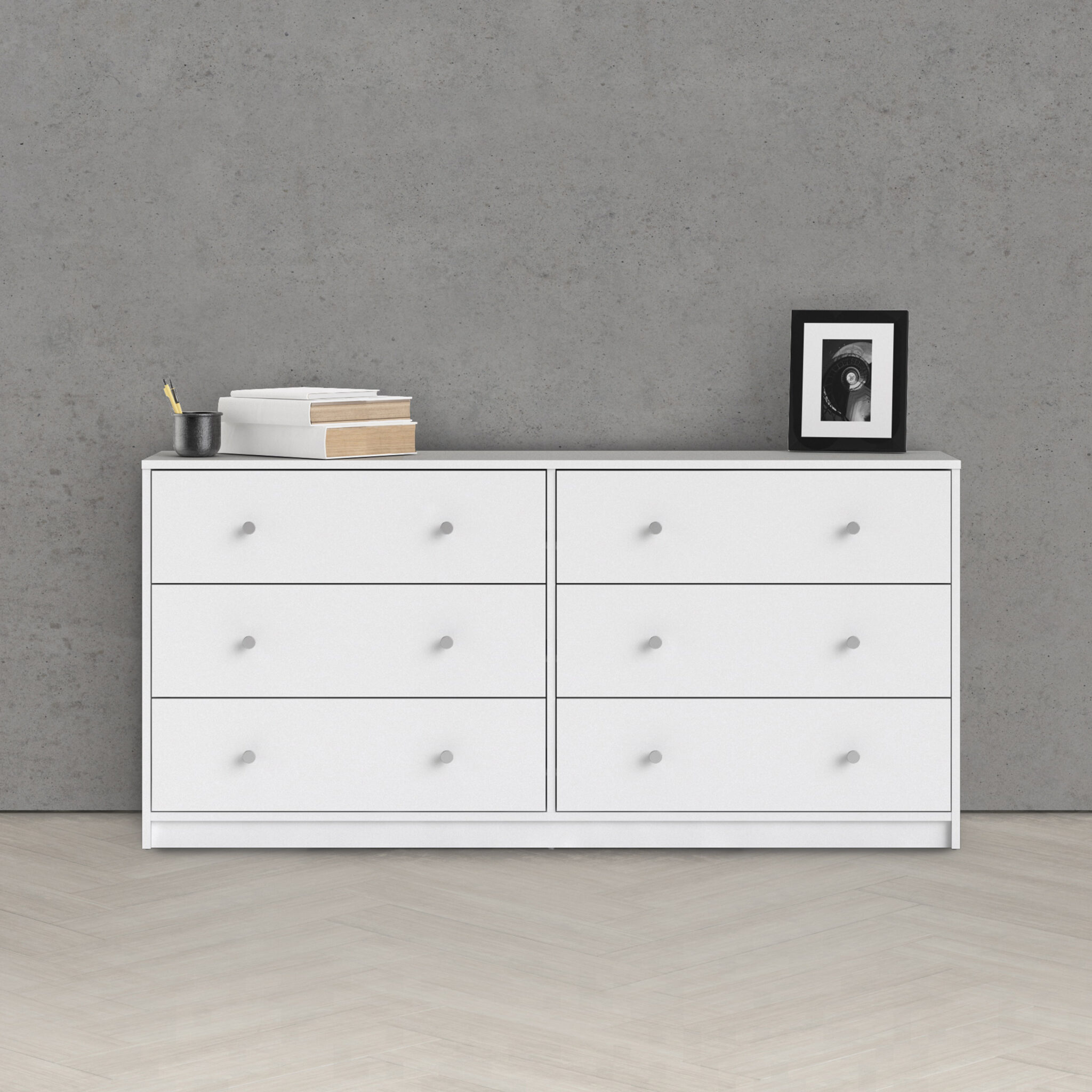 Elegance Chest of 6 Drawers (3+3) in White Self Assembly Oak World