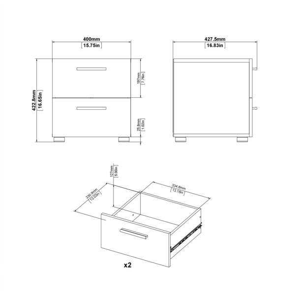 Rossi Bedside 2 Drawers in Truffle Oak | Self Assembly | Clearance