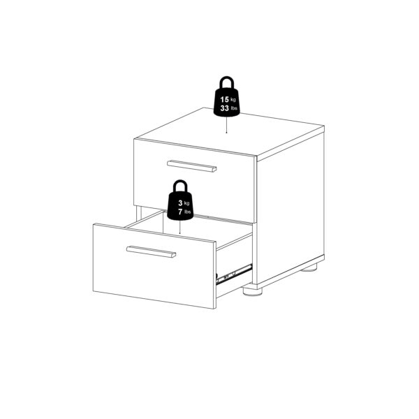 Rossi Bedside 2 Drawers in Black | Self Assembly