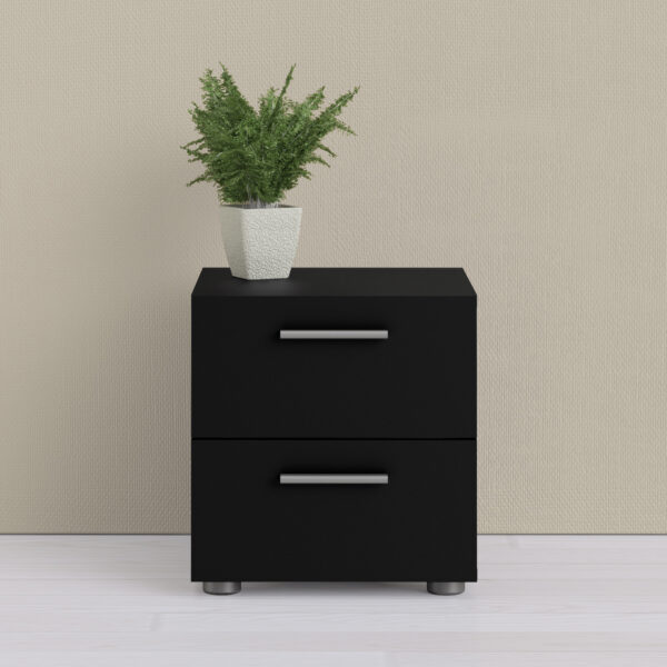 Rossi Bedside 2 Drawers in Black | Self Assembly
