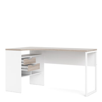 Ajax Plus Corner Desk 2 Drawers in White and Truffle Oak