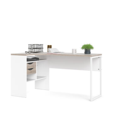 Ajax Plus Corner Desk 2 Drawers in White and Truffle Oak