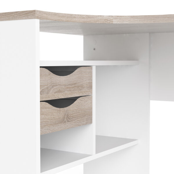 Ajax Plus Corner Desk 2 Drawers in White and Truffle Oak | Self Assembly