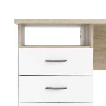 Ajax Plus 3 White Drawer Desk | Oak Finish