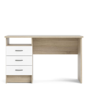 Ajax Plus 3 White Drawer Desk | Oak Finish