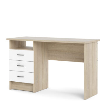 Ajax Plus 3 White Drawer Desk | Oak Finish