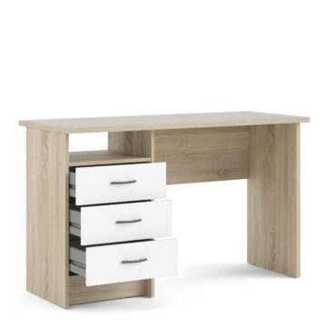 Ajax Plus 3 White Drawer Desk | Oak Finish