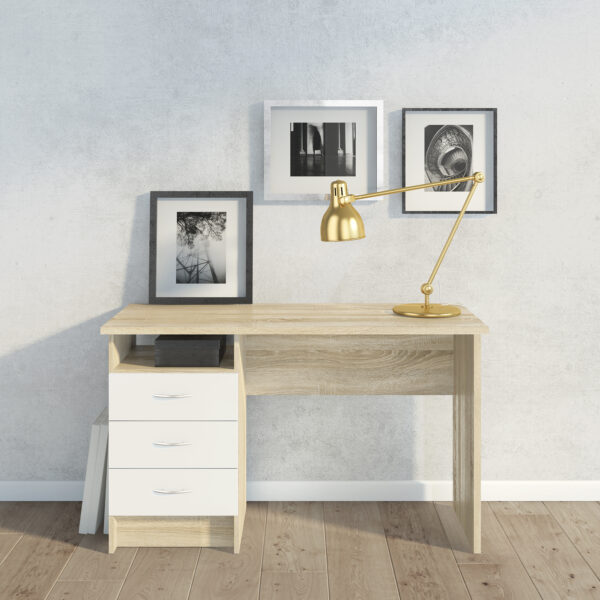 Ajax Plus Oak Desk 3 White Drawers | Self Assembly