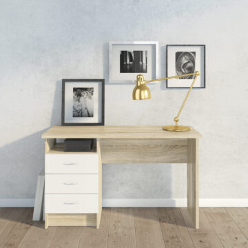 Ajax Plus 3 White Drawer Desk | Oak Finish