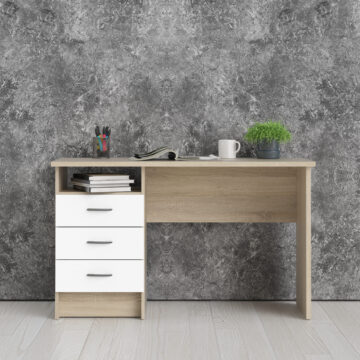 Ajax Plus Oak Desk 3 White Drawers | Self Assembly