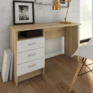 Ajax Plus 3 White Drawer Desk | Oak Finish